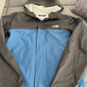 The North Face Men's Blue and Gray Hooded Raincoat